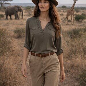 Ralph Lauren Safari Green Safari Shirt Size M 100% Cotton